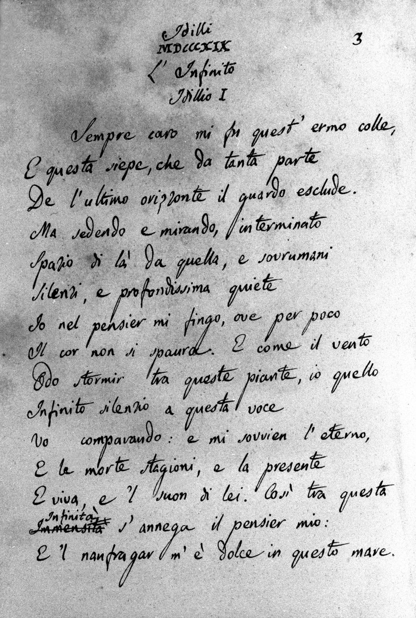 İtalyan şair Giacomo Leopardi'nin (1798 - 1837) “İdilli” (İdiller) El Yazması 19. yüzyıl by Unknown artist