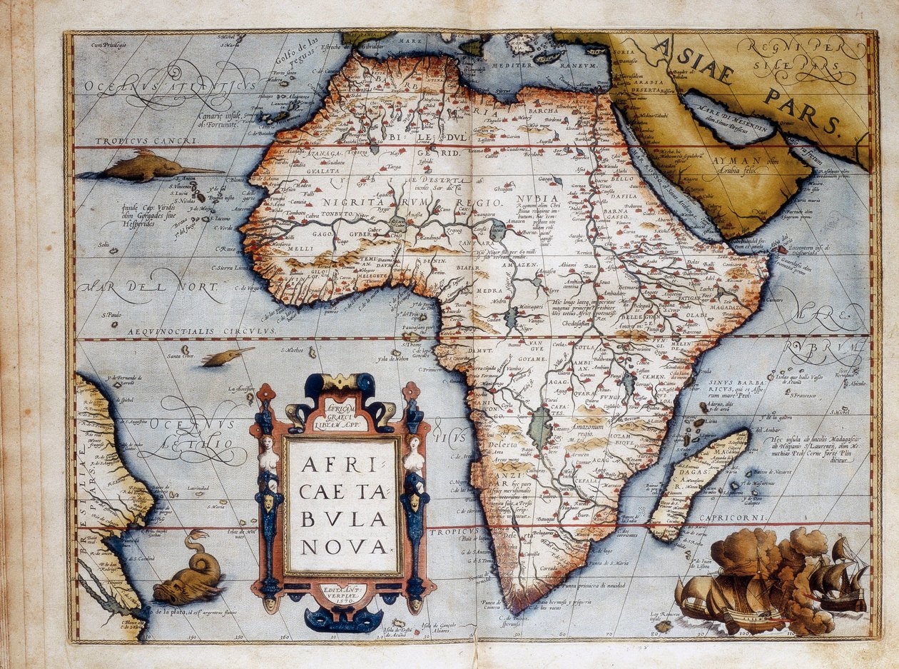 Afrika Haritası, Abraham Ortelius (1527-1598) 1574 tarafından "Theatrum Orbis Terrarum"dan alınan plaka by Unknown artist