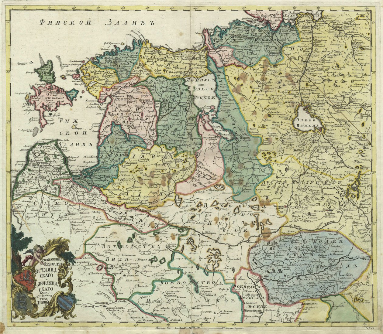 Estonya ve Livonia Haritası - Anonim usta - 1745 - Bakır oyma, sulu boya - Bilimler Akademisi, Saint Petersburg by Unknown artist
