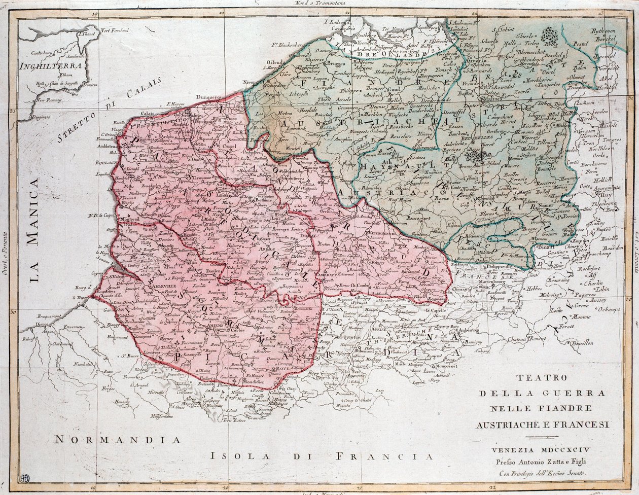 Fransız ordusu ile Avusturya ordusu arasındaki Flanders kampanyasının haritası by Unknown artist