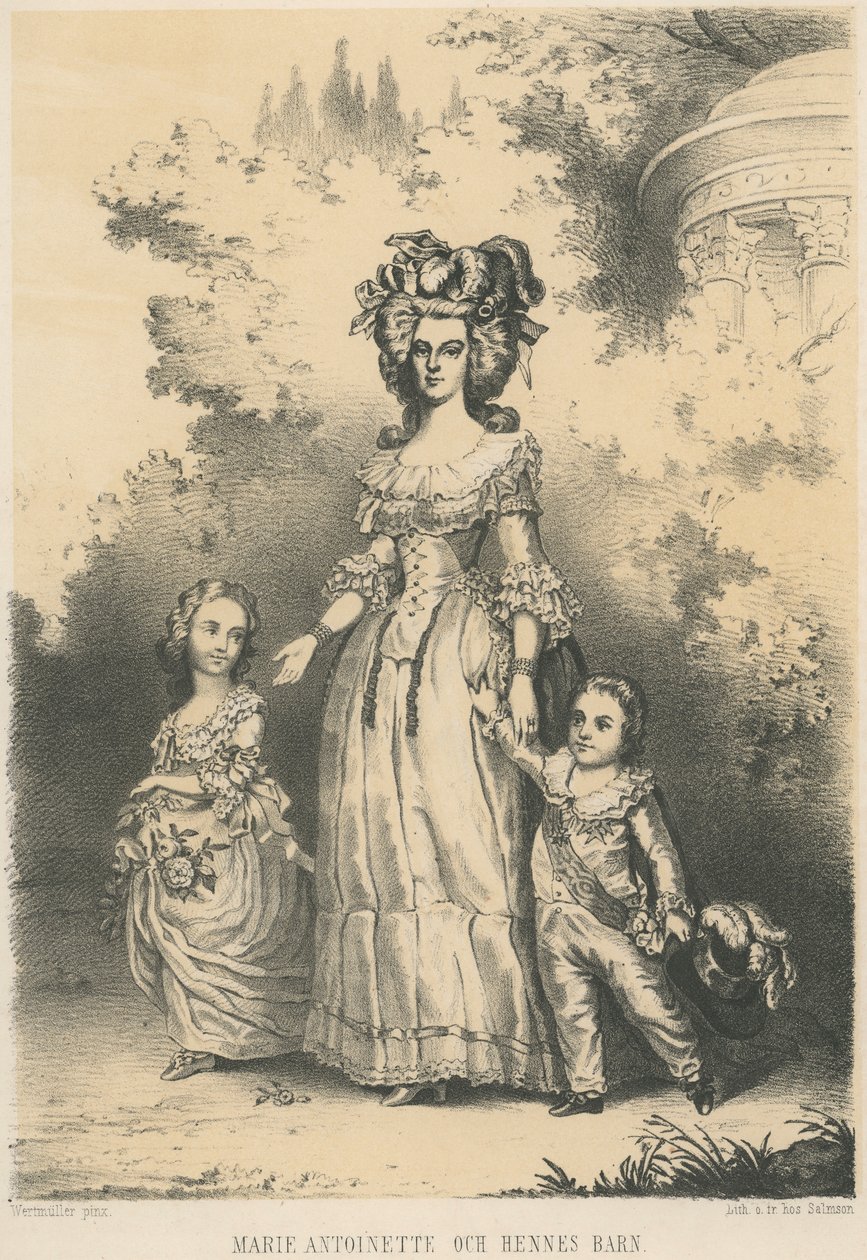 Marie-Antoinette çocuklarıyla birlikte yürüyor (taş) by Unknown artist