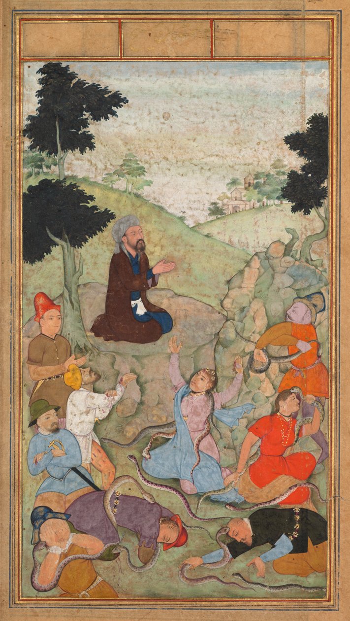Musa, Peder Jerome Xavier'in bir Kutsallık Aynasından (Mir'at al-quds) yılanların İsraillilere saldırısını sona erdirmek için dua ediyor by Unknown artist