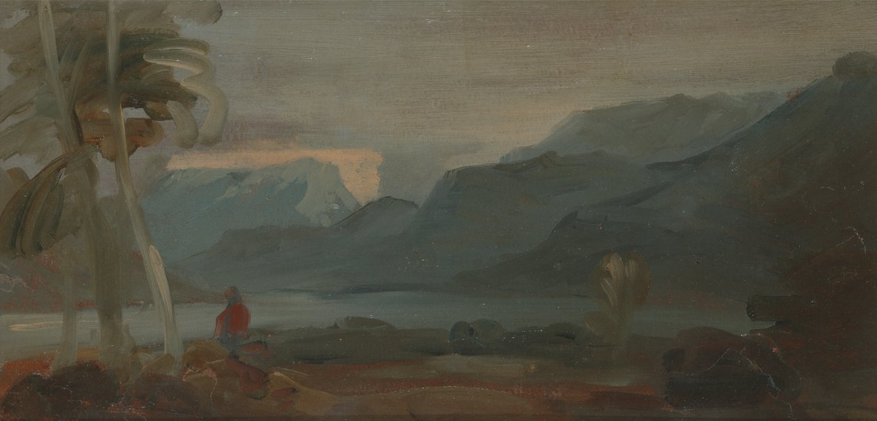 Figürler ve Sığırlarla Dağlık Manzara by Unknown artist
