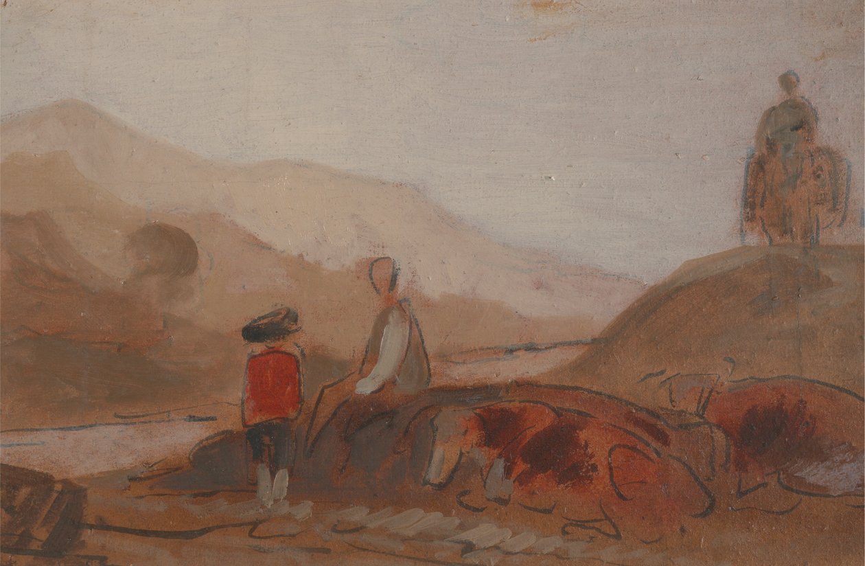 Göl Kenarında Figürlerle Dağlık Manzara by Unknown artist