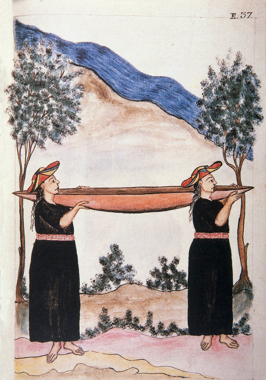 Baltazar Martinez Compañón y Bujanda, Trujillo piskoposu (1782-1785) tarafından yazılan "Trujillo del Peru" veya "Códice Martínez Compañón" kitabından kano giyen Moyobamba Kızılderilileri by Unknown artist