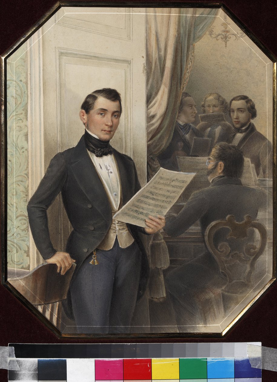 Müzisyenler provada, Anonim. Kağıt üzerine kalem, fırça, sulu boya, mürekkep ve beyaz renk by Unknown artist