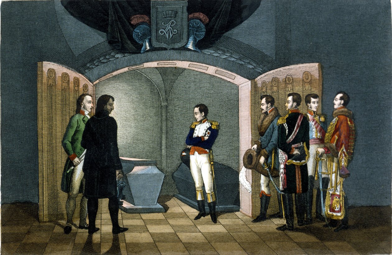 Napolyon Bonapart, Prusya Kralı II. Frederick'in mezarının önünde. by Unknown artist