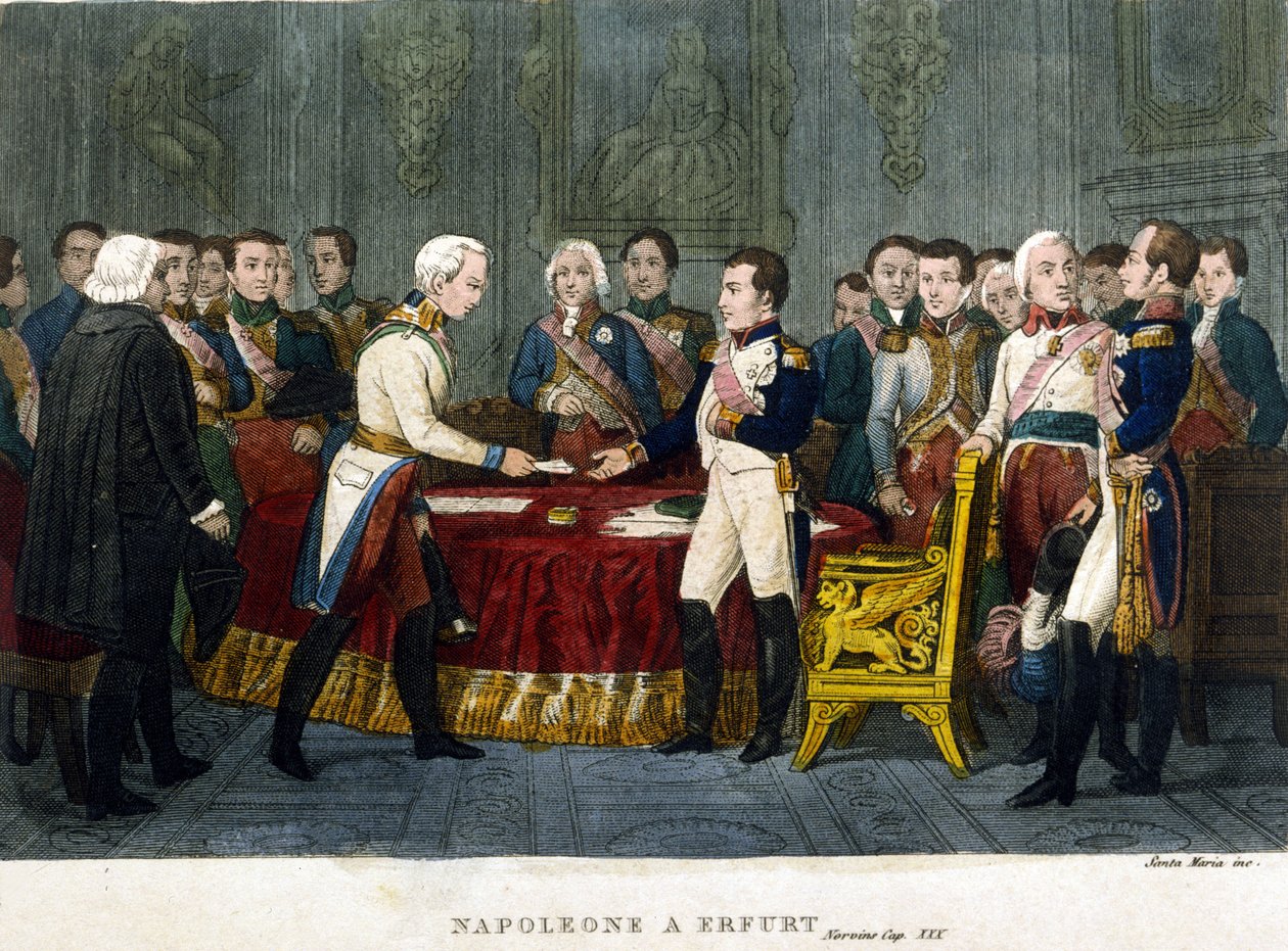 Napolyon I (1769 - 1821), 1808'de Erfurt'ta İskender I ile tanıştı. by Unknown artist