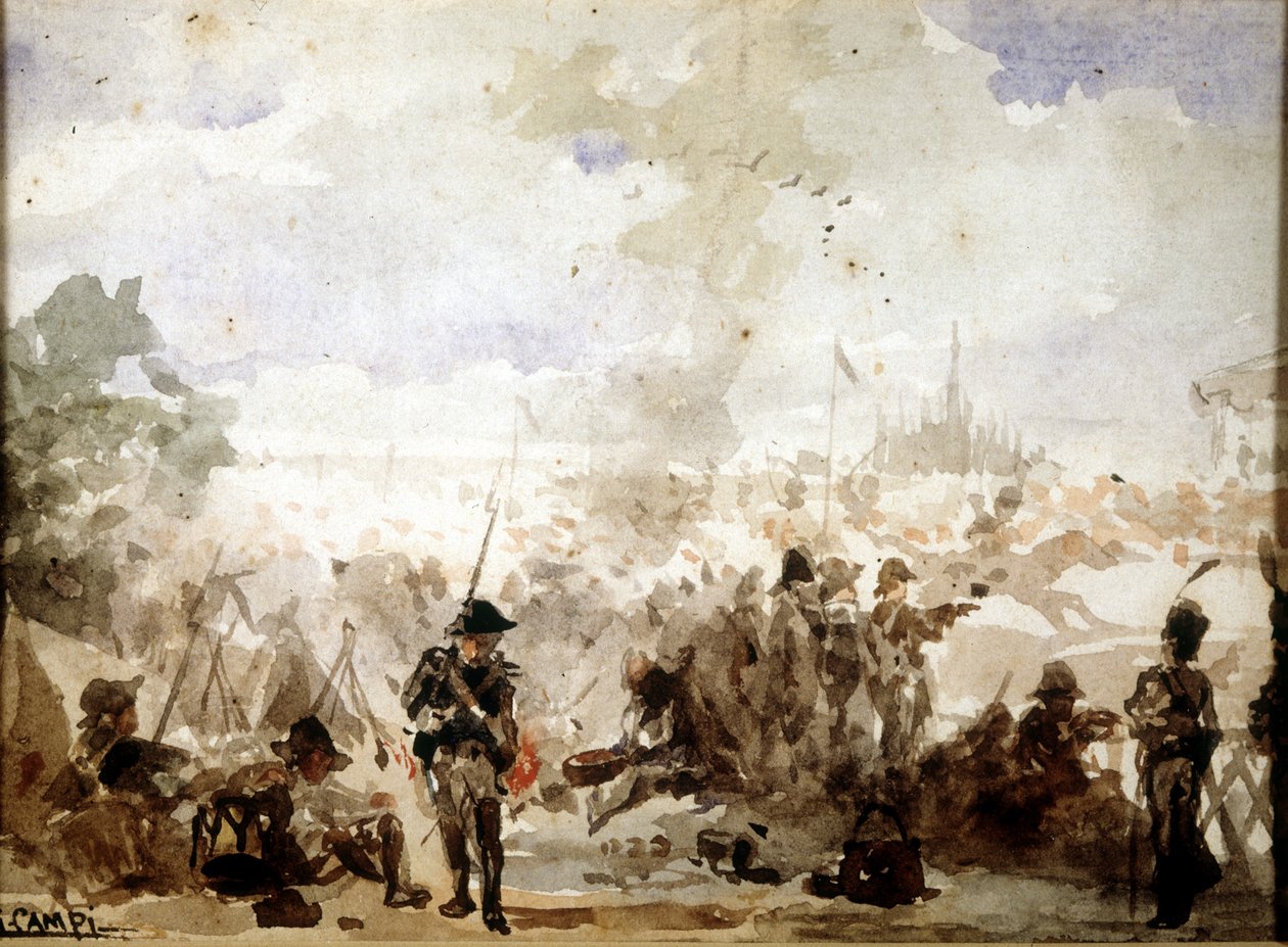 Napolyon ve İtalya kırsalı: Milano kapılarındaki Fransız kampları by Unknown artist