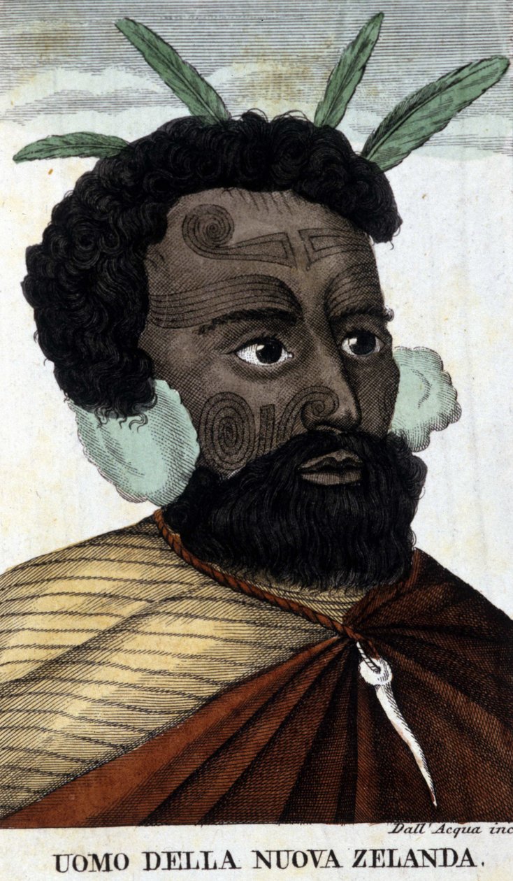 Yeni Zelanda Yerli Maori. 19. yüzyıl gravürü. by Unknown artist