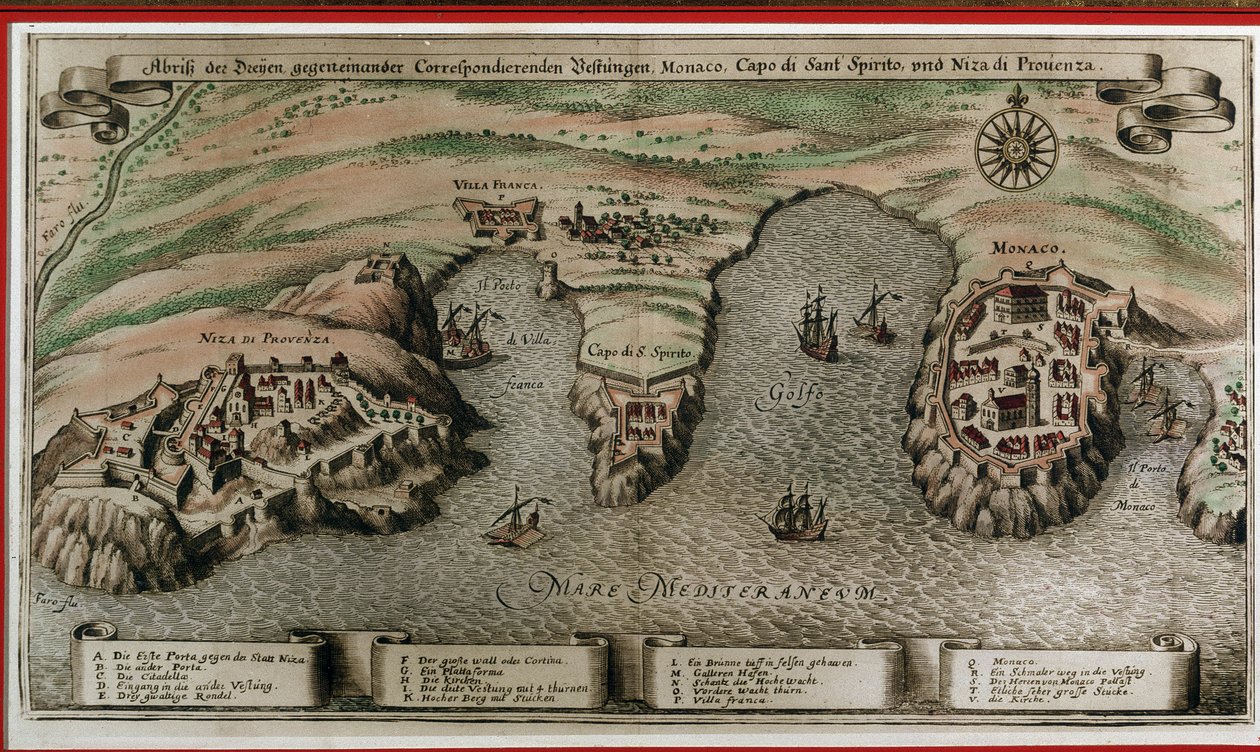17. yüzyılda Nice, Villefranche ve Monaco (coğrafi dekupaj) by Unknown artist