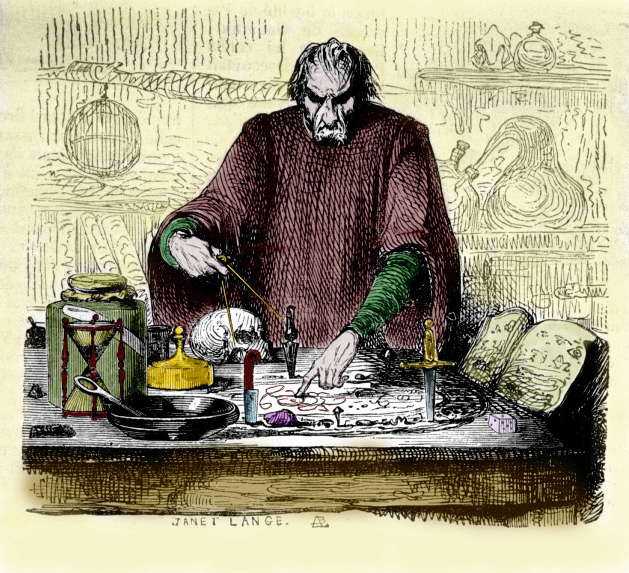 Nicolas Flamel (1330 - 1418) laboratuvarında. by Unknown artist