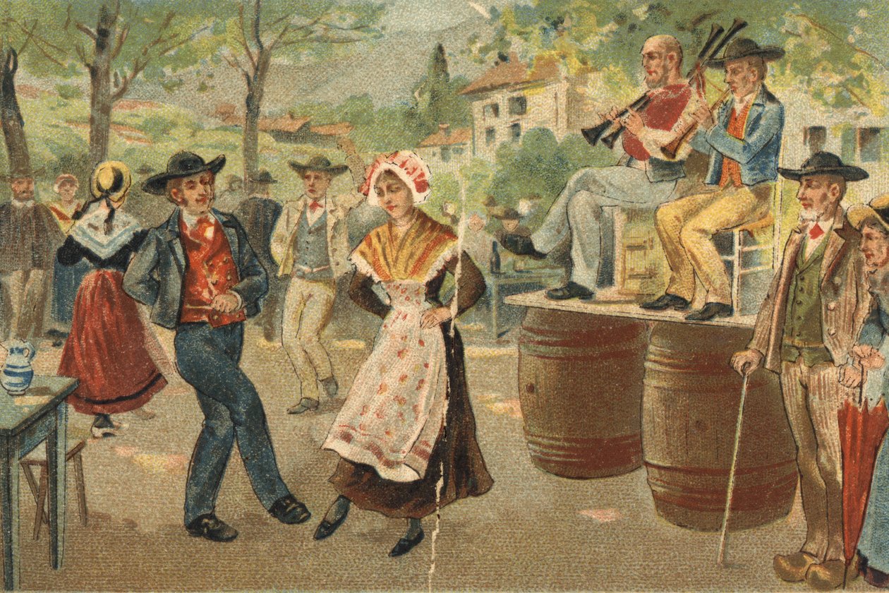 Auvergne bölgesinde kutlanan eski bir gelenek: Aziz Yuhanna bayramı sırasında şamandıra. 19. yüzyılın sonlarında kromolitografi. by Unknown artist