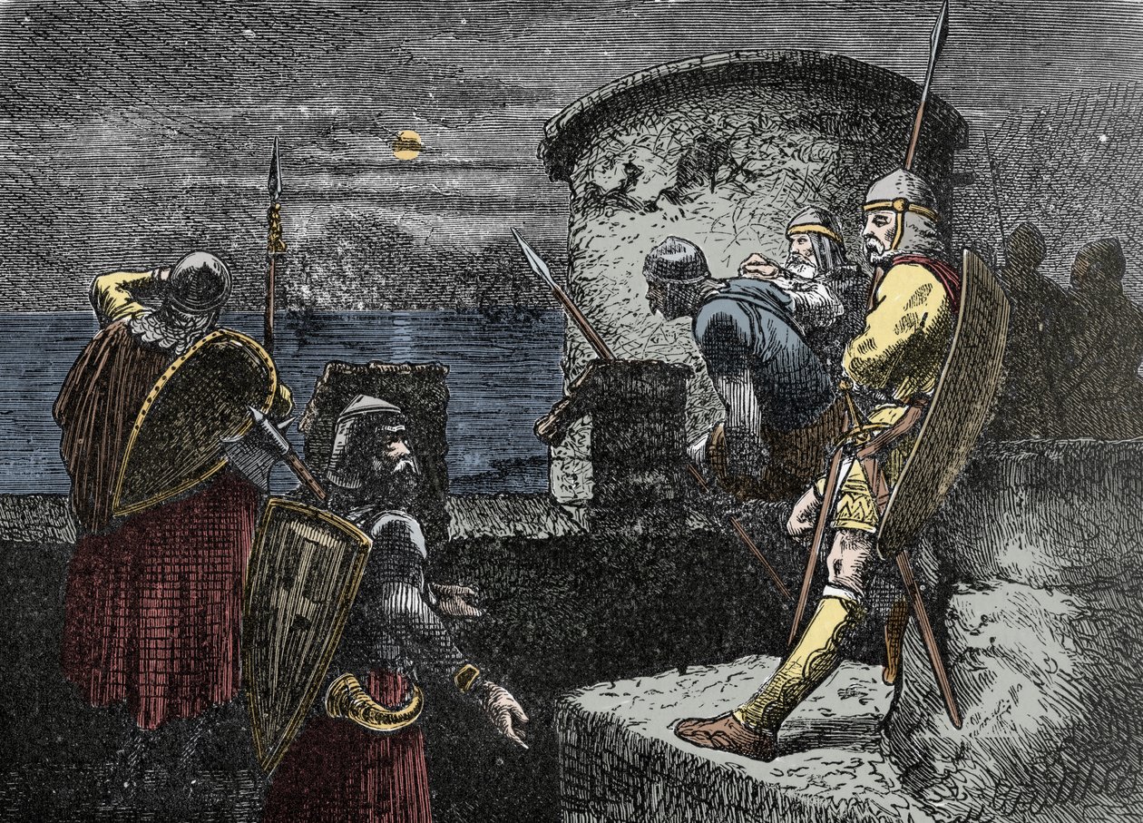 Kuzeyliler için Gözetlemede - varegue muhafızı (Varangian) surların arkasındaki ufku gözlemler by Unknown artist