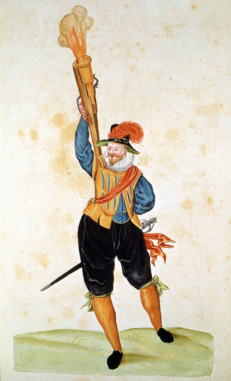 İlk ateşli silahlardan biri - 16. yüzyılın “Manuale di pirotechnia, armeria e fortificazioni” de. by Unknown artist