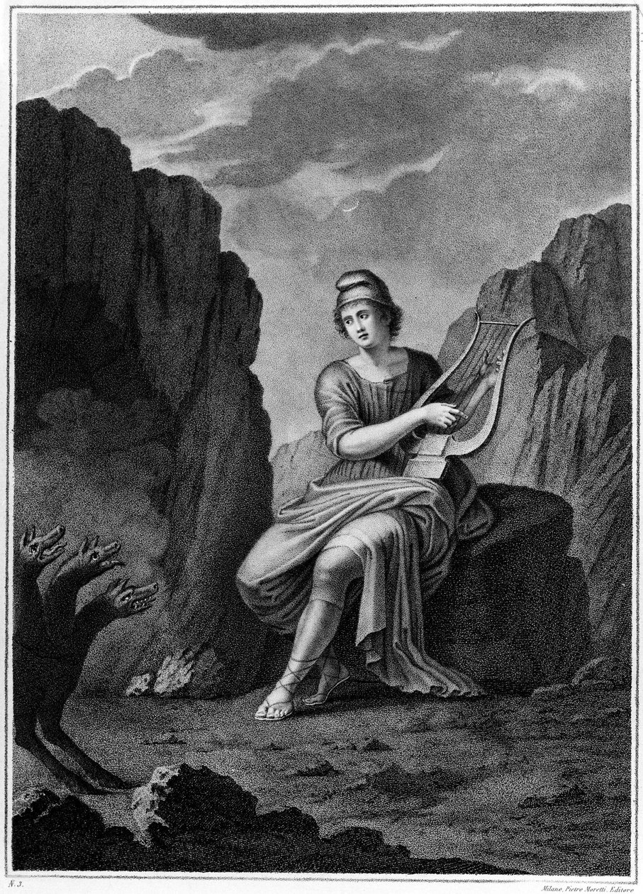 Yeraltı Dünyasının Girişinde Orpheus, Cerberus ile tanışır. Litografi. 19. yüzyıl by Unknown artist