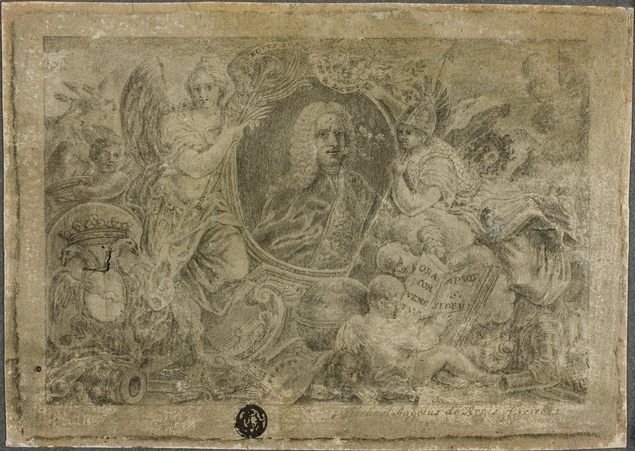 Alegorik Figürler Tarafından Tutulan Oval Portre Büst by Unknown artist