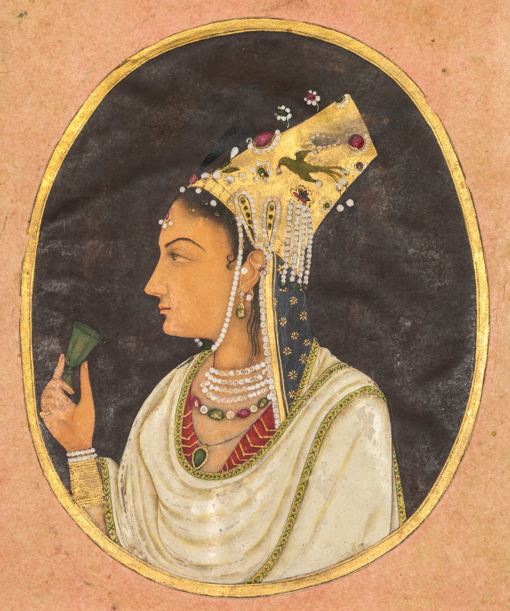 Chaghtai şapkalı bir kadının oval portresi by Unknown artist