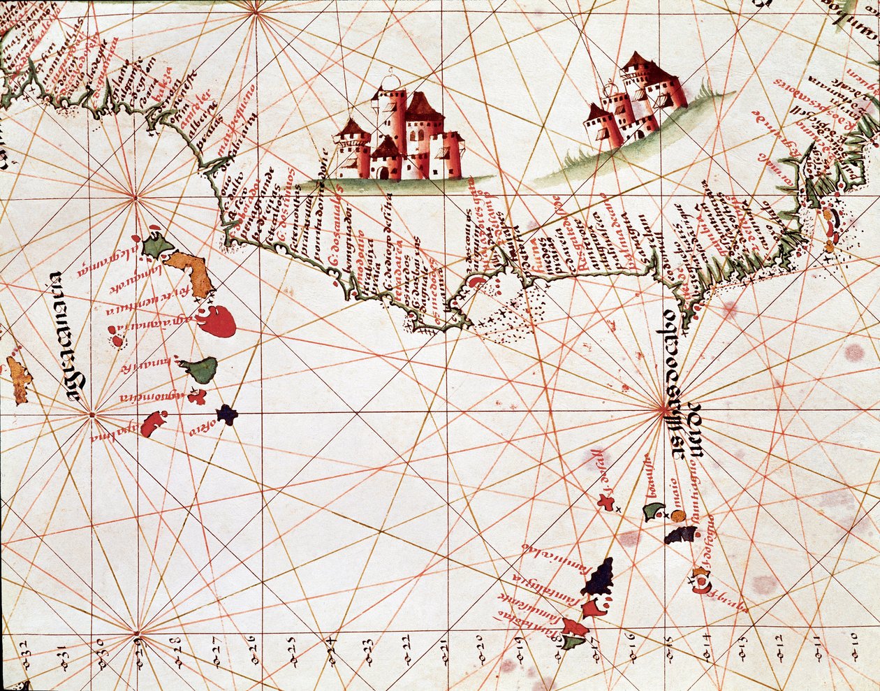 Cape Verde, Kanarya Adaları adalarını temsil eden bir deniz taslağının sayfası by Unknown artist