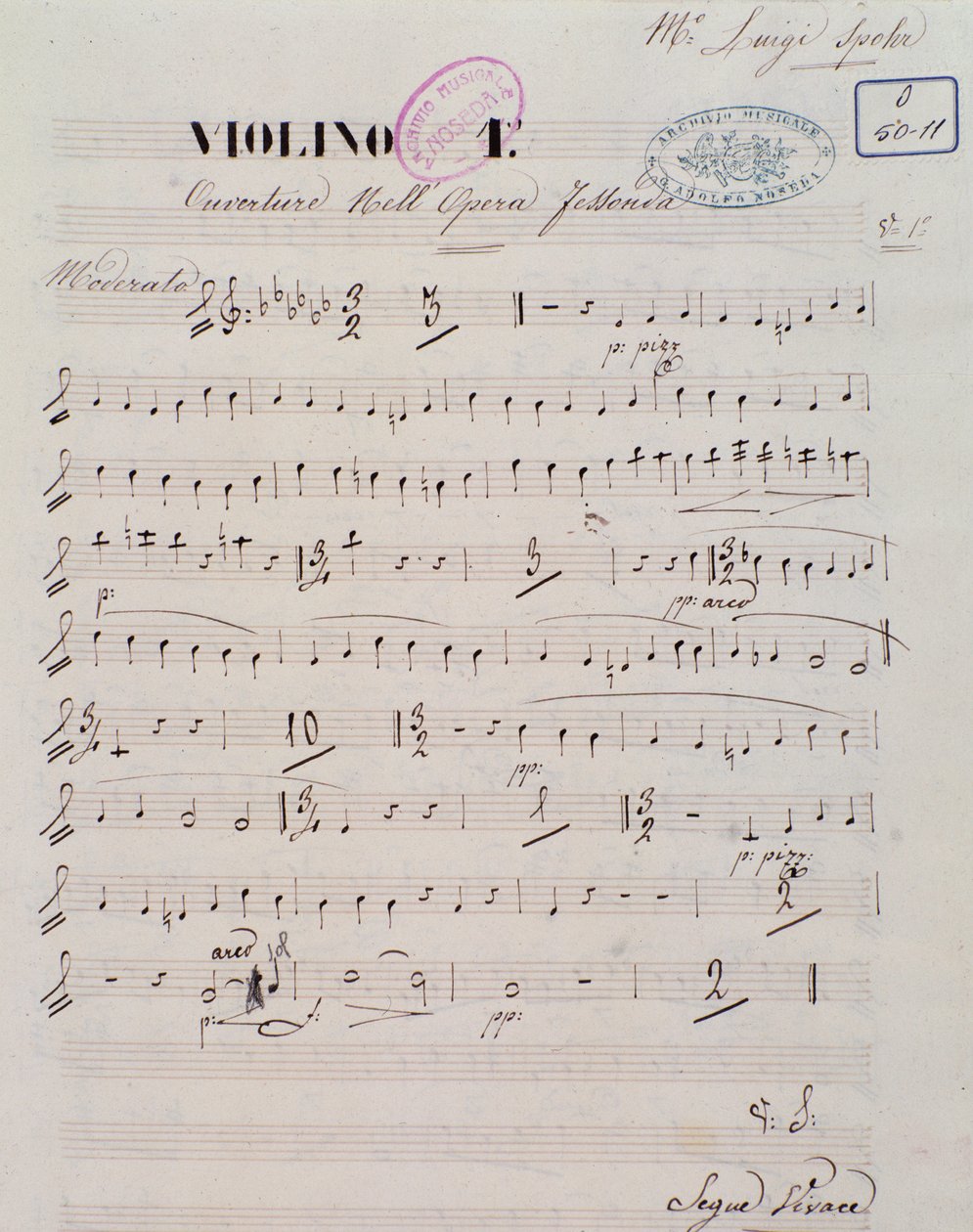 Louis Spohr'un Jessonda operasının uvertüründeki ilk keman için nota sayfası by Unknown artist