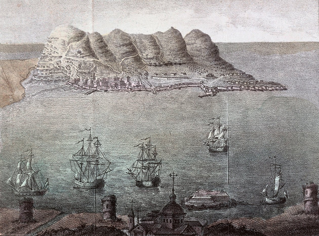Cebelitarık ve Detroit'in panoramik manzarası. 19. yüzyıl Madrid, Ulusal Kütüphane by Unknown artist