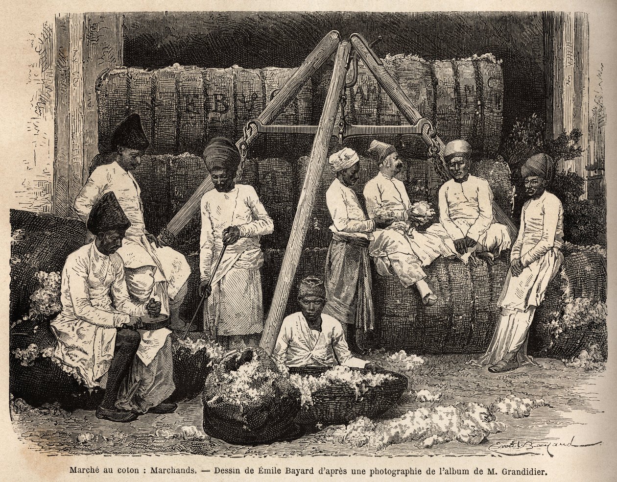 Bombay pamuk pazarında Parsi satıcıları ve tüccarları. Hindistan
