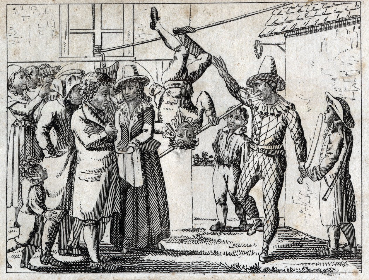 Köyde parti: oyunlar ve kılık değiştirmeler. 18. yüzyılın sonlarında gravür. Özel koleksiyon. by Unknown artist