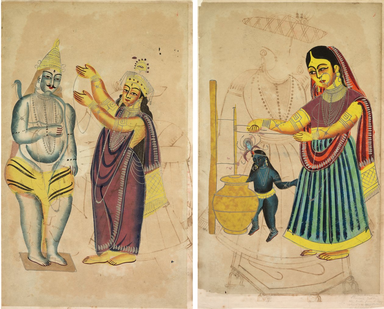 Parvati Shiva'ya Düğün Çelengi Yerleştirme (rekto); Yasoda Yayık Tereyağı (tersi) by Unknown artist