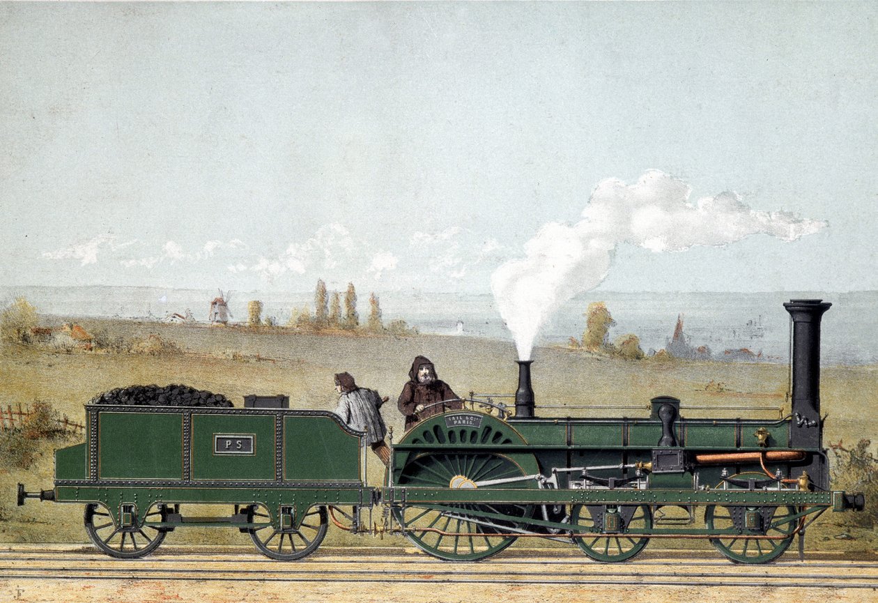 Strasbourg Demiryolunun yolcu lokomotifi ve kömür vagonu (Crampton sistemi) by Unknown artist