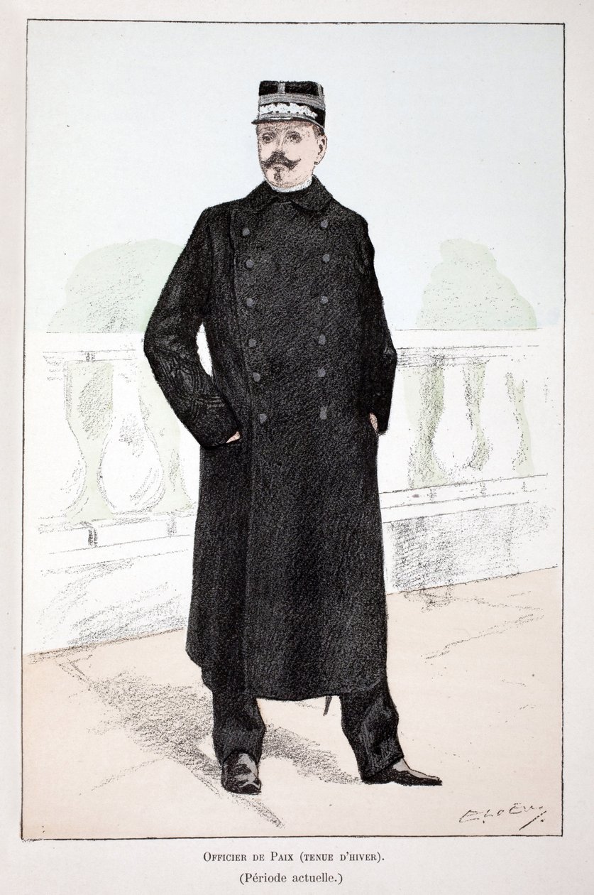 Sulh memuru, kışlık elbise (Lepin dönemi). Renklerle gravürleme, illüstrasyon için “Barış Muhafızları Kolordu Tarihi”” kitabı, Louis Lepine (1846-1933) Seine polisi himayesinde, Alfred Rey (1864-?) ve Lou tarafından yayınlandı. by Unknown artist