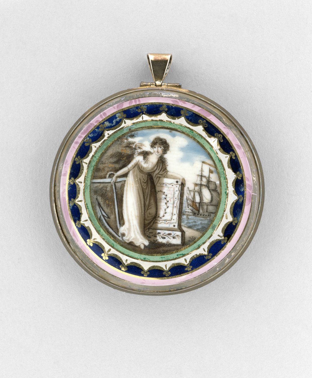Kolye ucu, c.1780 (fildişi, yaldızlı bakır, emaye, saç ve cam üzerine sepya ve sulu boya) by Unknown artist