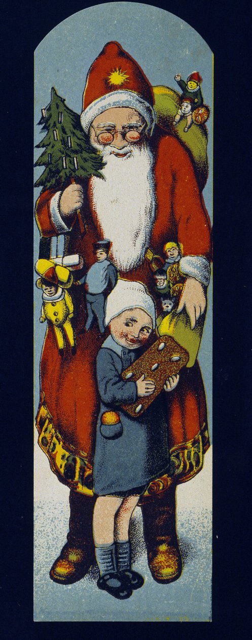 Noel Baba, zencefilli kurabiye ambalajına karton dağıttı. SD. 19. yüzyılın sonlarında. by Unknown artist