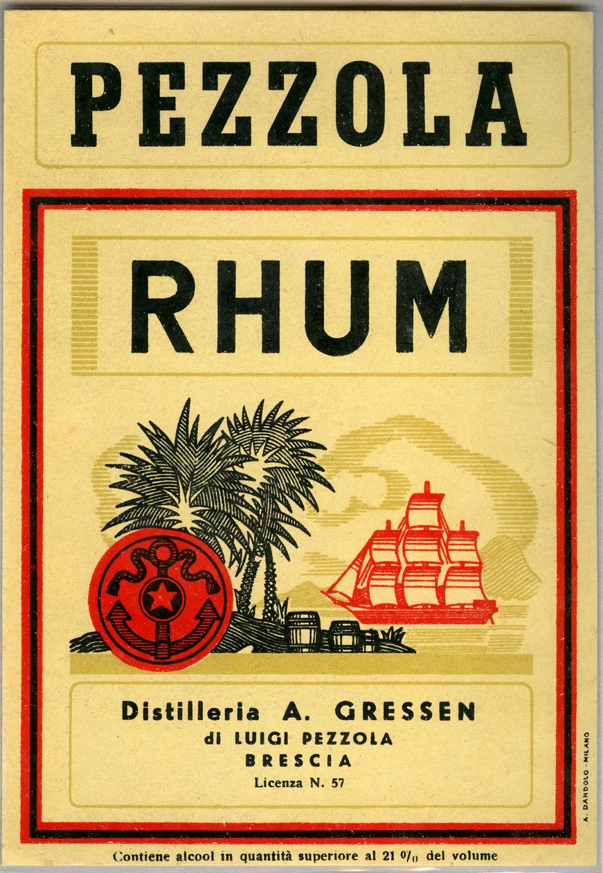 Pezzola rom alkol reklamı (19. yüzyılın sonlarında Kromolitografi) by Unknown artist