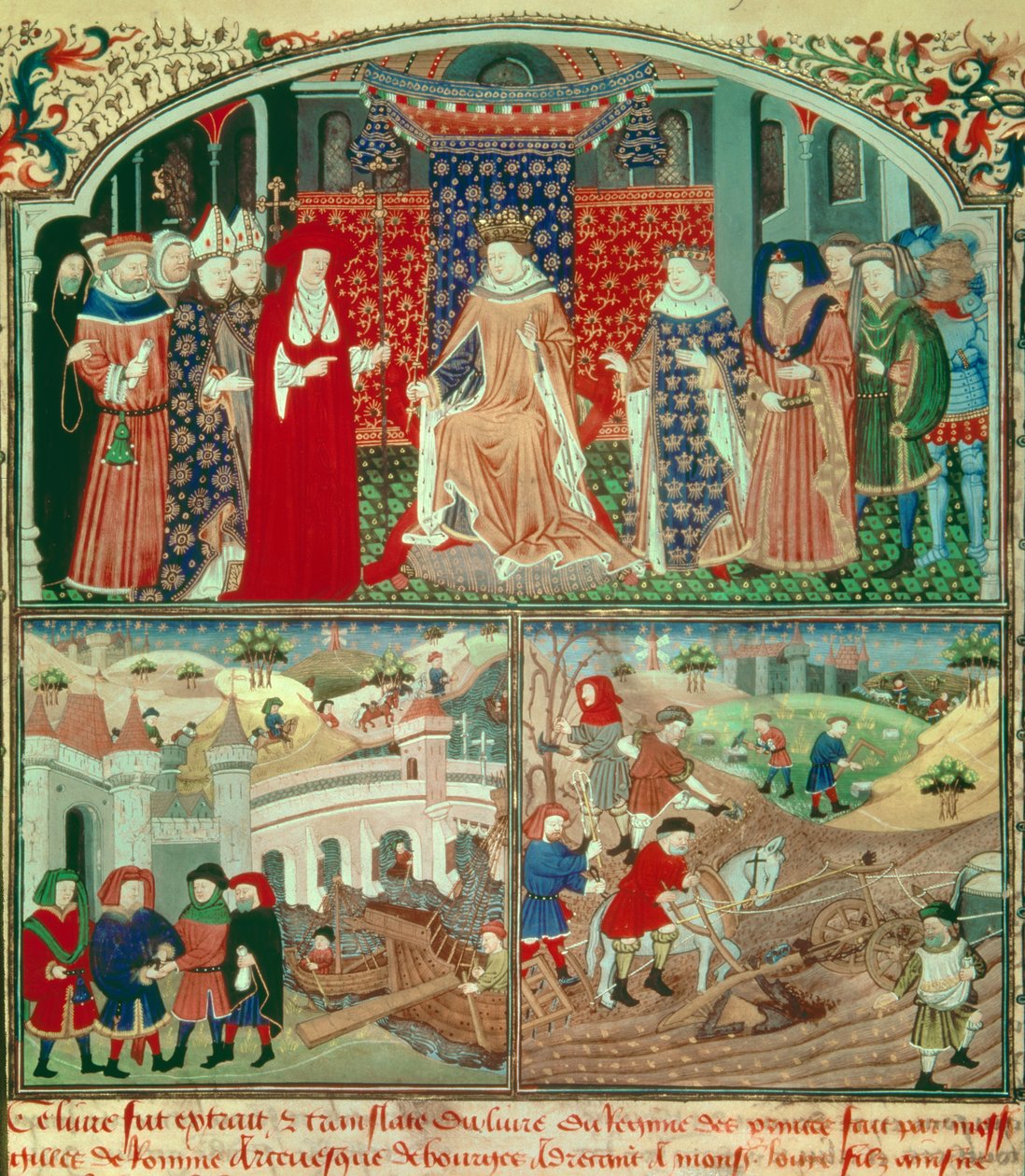 Çiftçilik sahnesi ve tüccar sahnesi ile Philippe Bel trunant (1268-1314). Minyatür “” Livre du régime des Princes”, Gilles de Rome (v.1247-1316), Paris, B N by Unknown artist