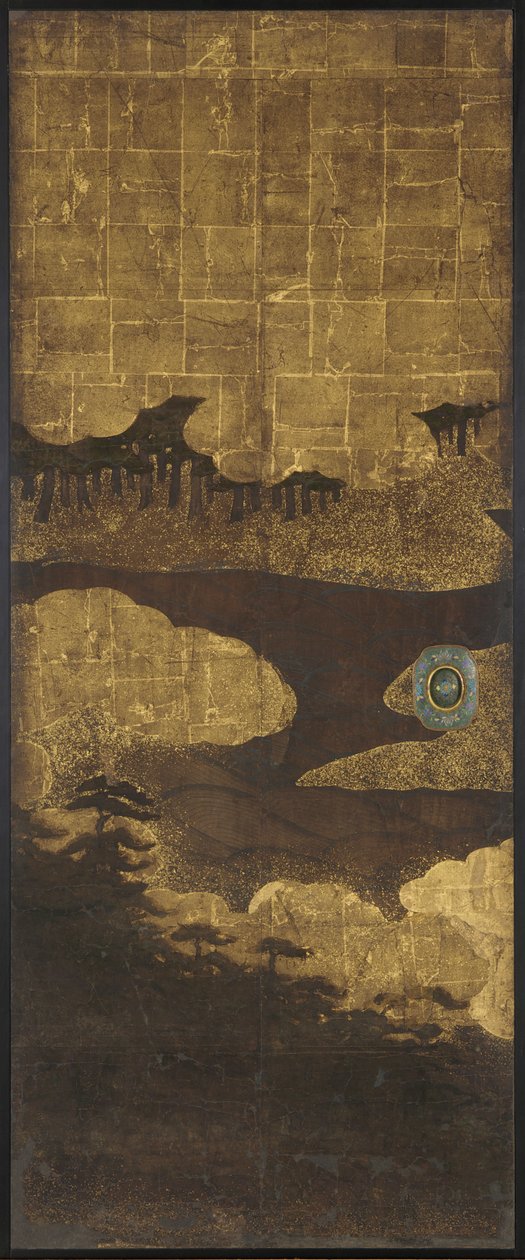 Çam ağaçları, su ve bulutlar by Unknown artist