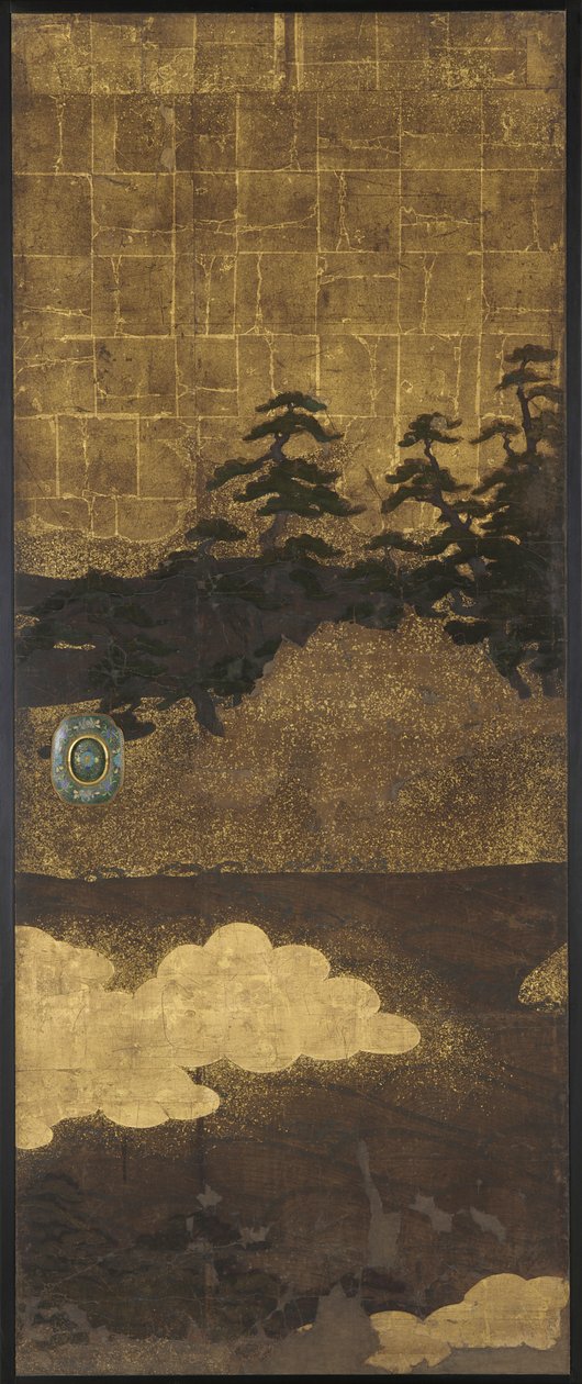 Çam ağaçları, su ve bulutlar by Unknown artist