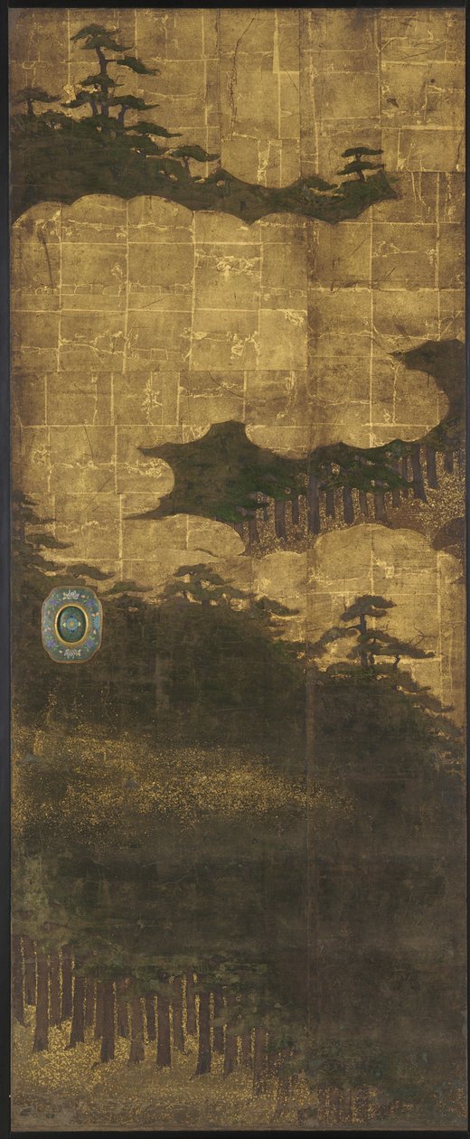 Çam ağaçları, su ve bulutlar by Unknown artist