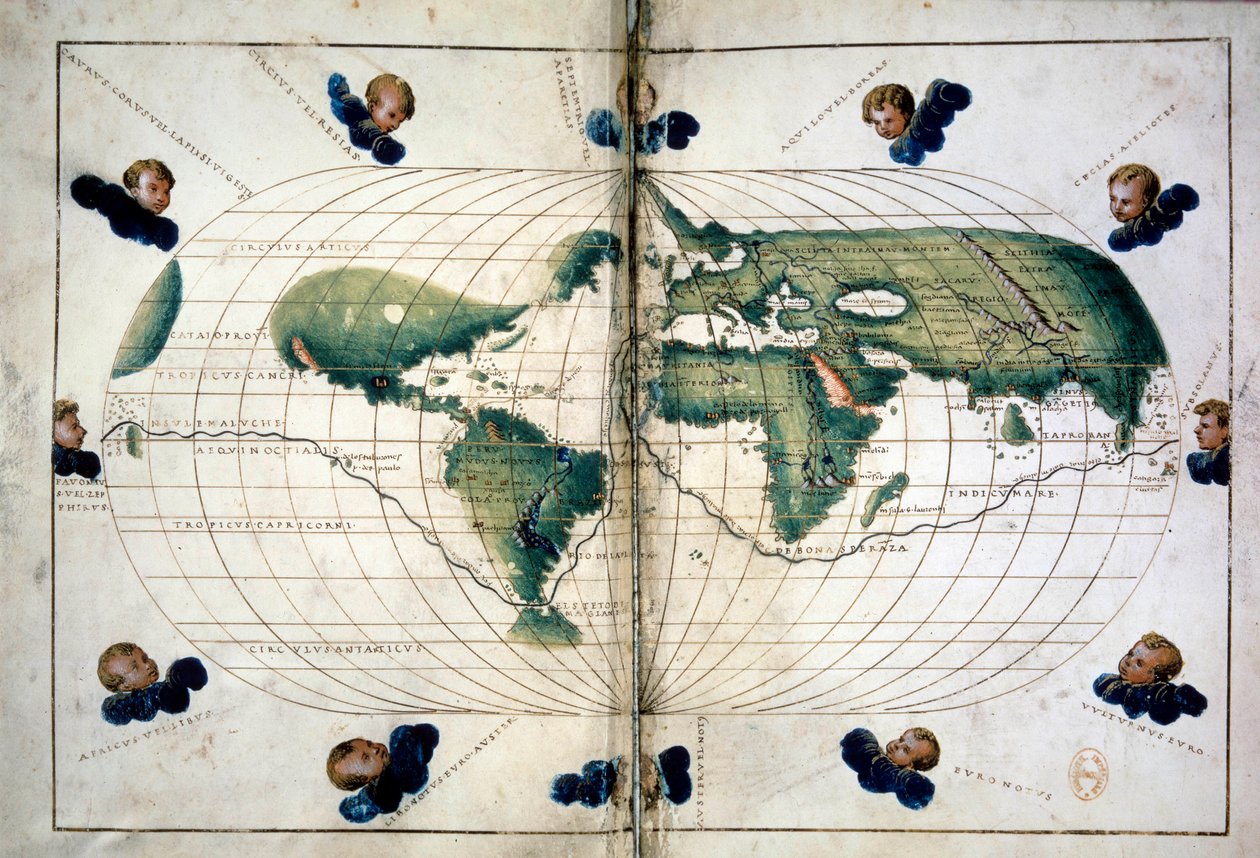 Planisphere (veya dünya haritası). Battista Agnese Atlası'ndan (1500-1564), 1543 dolaylarında coğrafi harita. Paris, BN by Unknown artist
