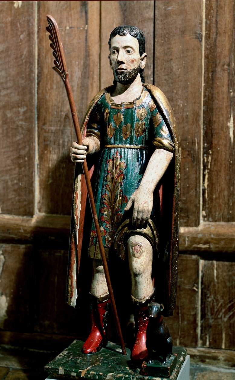 Popüler sanat: “” Saint Roch”” Aziz, veba köpüğünü bacağında taşır. Anonim 18. yüzyıl heykeli. Sao Paulo, Sanat Müzesi by Unknown artist