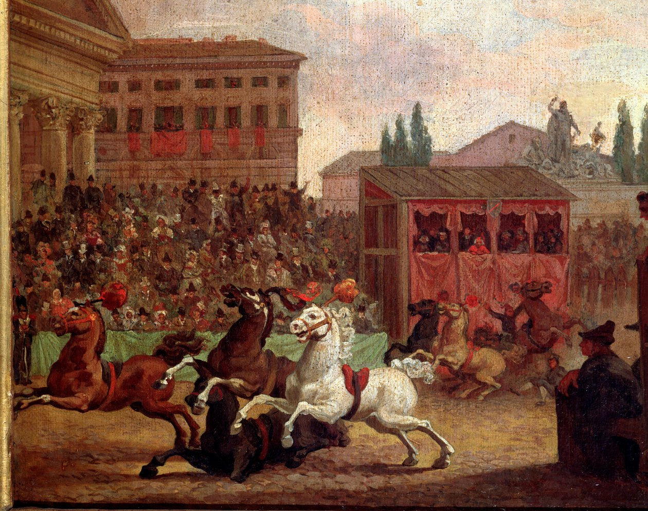 Popüler şenlikler: “” “” Barberi” nin yarışı (veya palio)” 18. yüzyılın anonim tablosu. Roma Museo del Folklor by Unknown artist