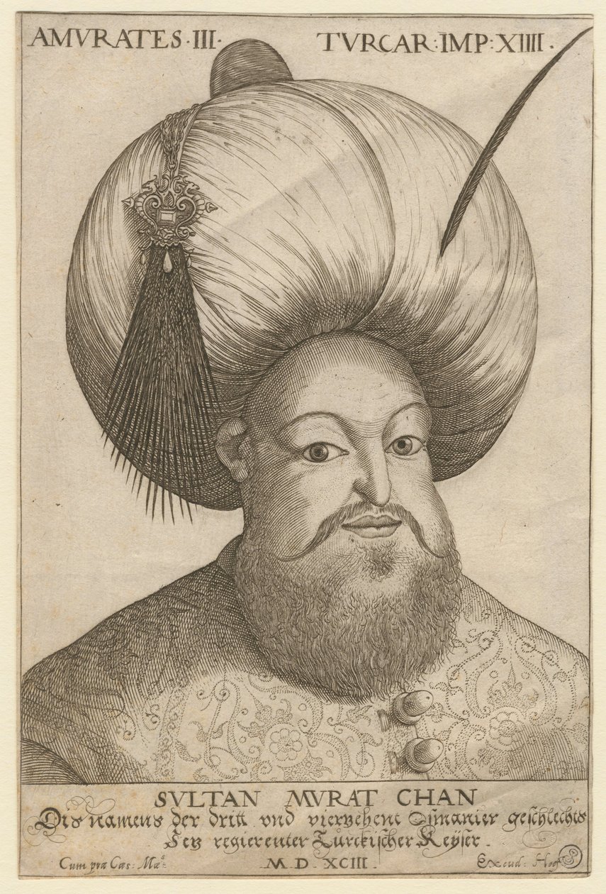 Portre de Murad III (1546-1595), sultan osmanlı - III. Murad (1546-1595), Osmanlı İmparatorluğu Sultanı - Anonim - 1593 - Gravür - 18,5x12,3 - Özel Koleksiyon by Unknown artist