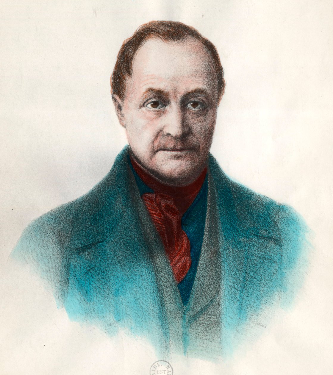Auguste Comte (1798 - 1857), Fransız filozof portresi. 19. yüzyılın gravürü. Özel koleksiyon. by Unknown artist