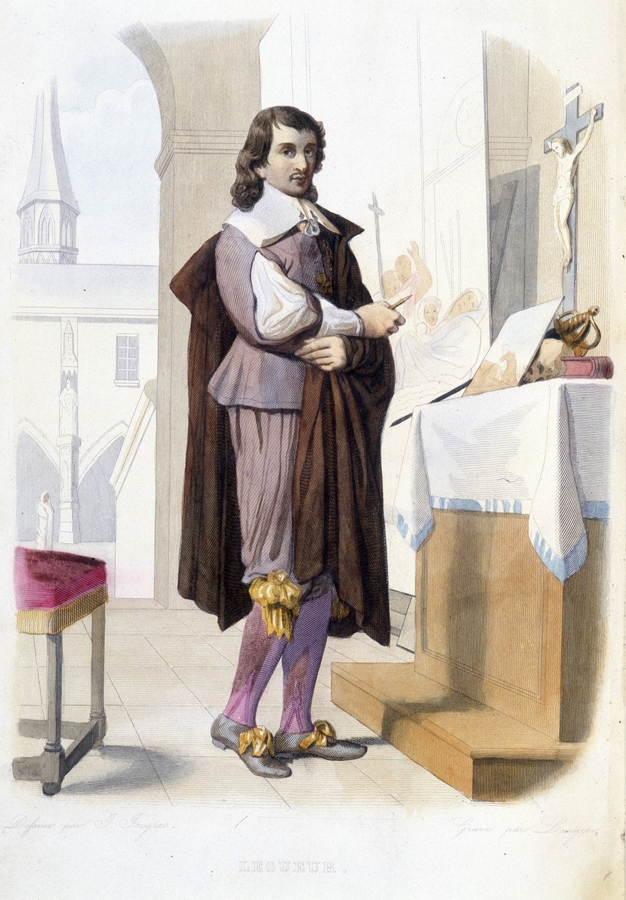 Eustache Le Sueur, Fransız ressam (1616-1655) portresi. atölyesinde - “Fransız Plutarch”ta, Mennechet tarafından by Unknown artist