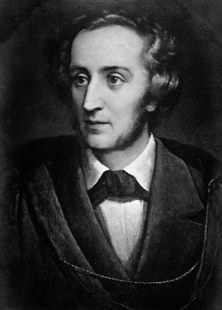 Alman besteci ve yönetmen Lithograph Felix Mendelssohn Bartholdy