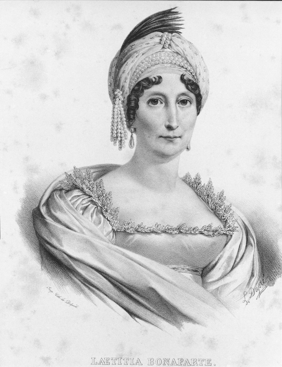 Laetitia Bonaparte'ın (Letizia Maria Ramolino) portresi (1750-1836), I. Napolyon'un annesi. 19. yüzyılın gravürü by Unknown artist