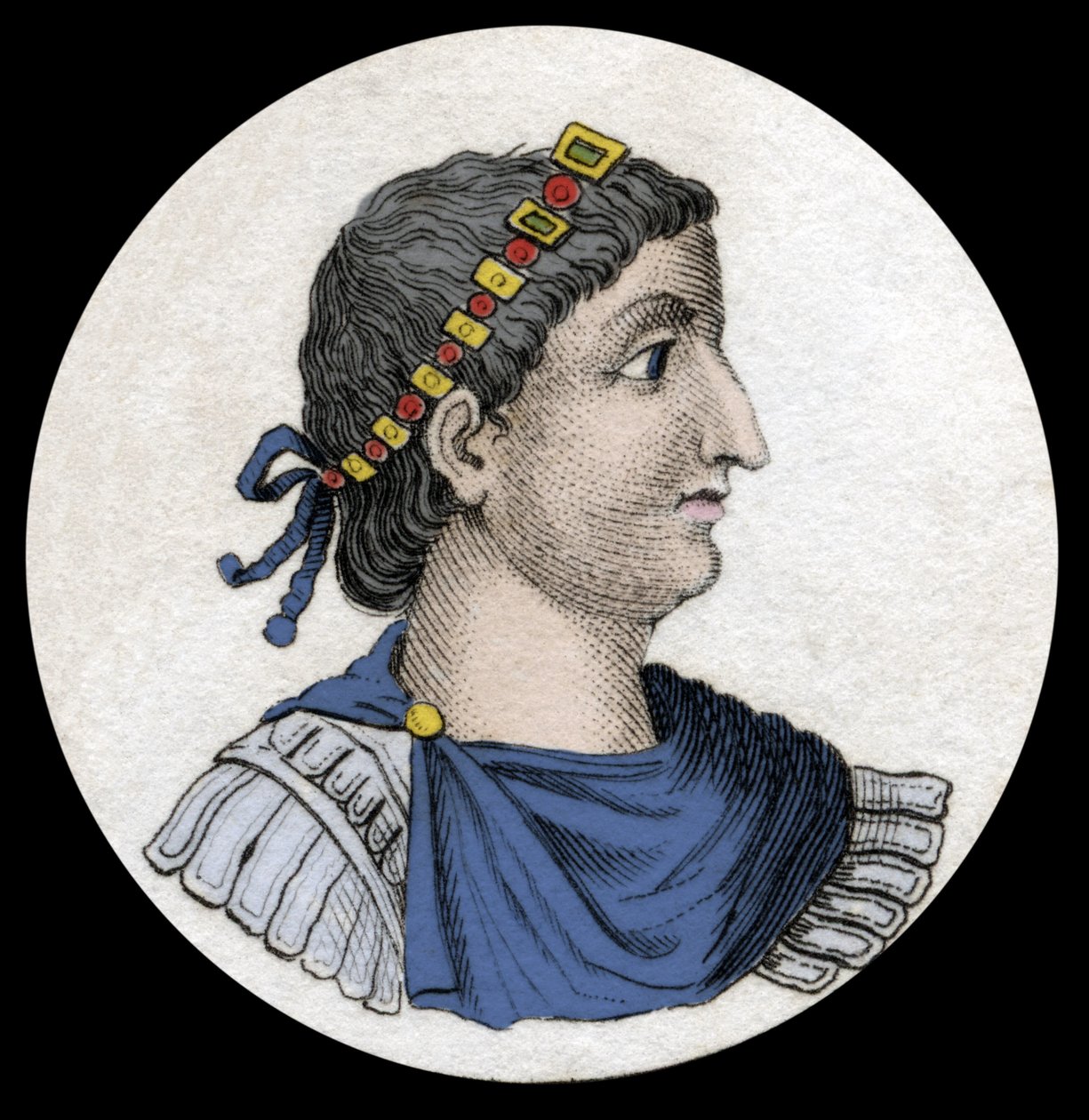 Theodosius I portresi (Flavius Theodosius) (347-395), Roma İmparatoru, 19. yüzyıl gravürü. by Unknown artist