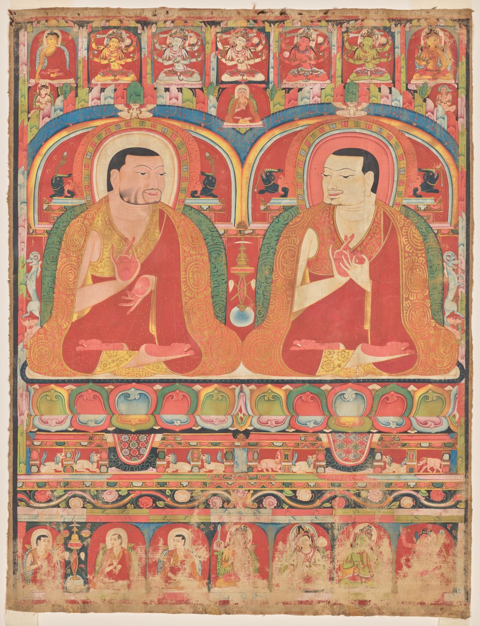 Kagyu Tarikatı'nın İki Soy Ustasının Portreleri: Phagmo Drupa (1110-1170) ve Tashipel (1142-1210) by Unknown artist