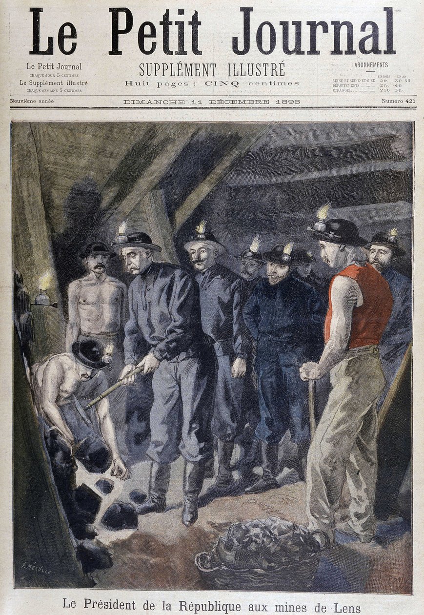 Cumhurbaşkanı Jean Casimir-Perrier (Casimir Perrier, Casimir Perrier, Casimir Perrier) Lens madenlerinde madencilerle çevrili, “Le petit Journal”” 11 Aralık by Unknown artist