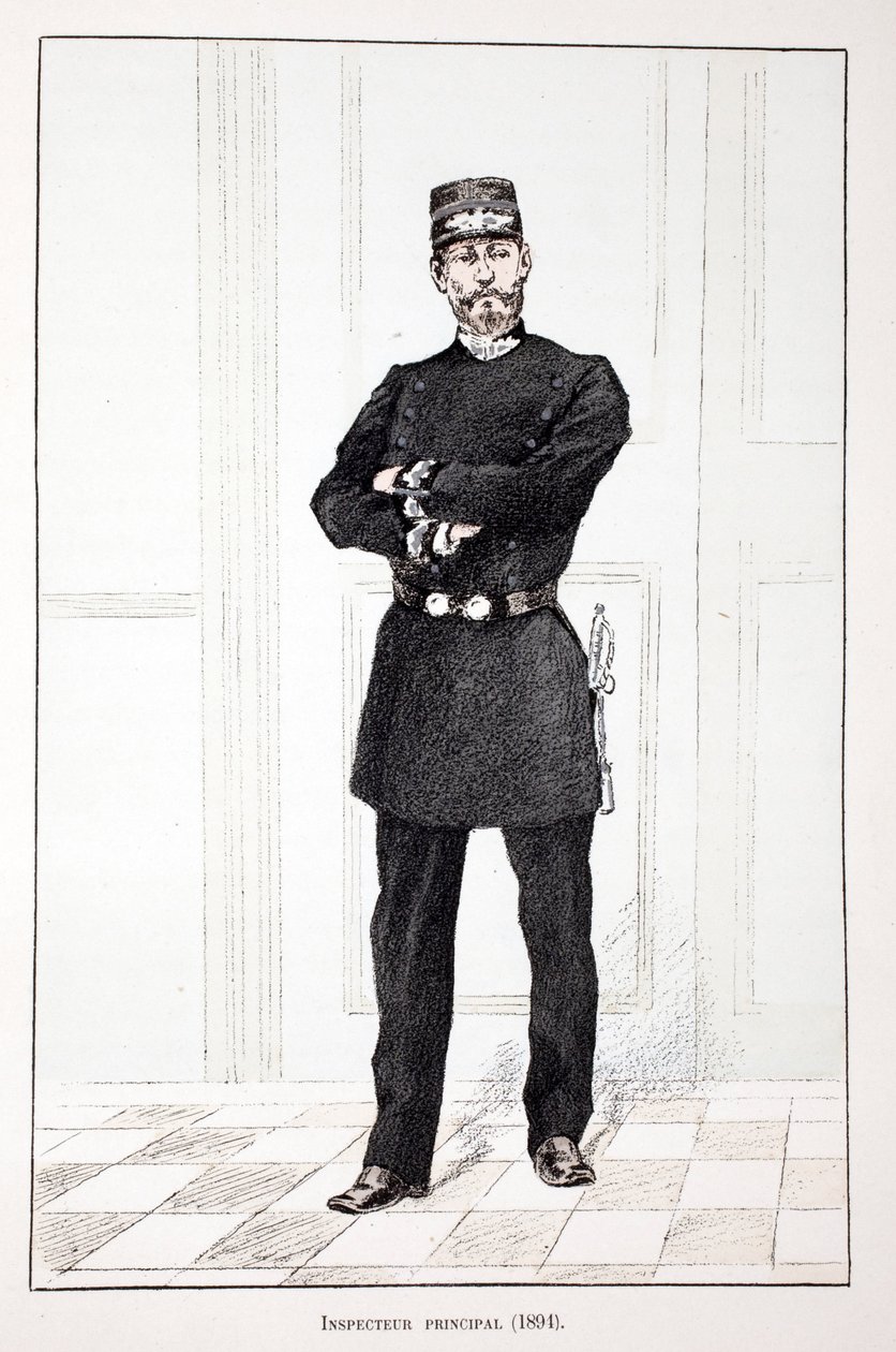 Baş Müfettiş (1894). Renklerle gravür, illüstrasyon için, Seine polisi Louis Lepine (1846-1933) himayesinde, Alfred Rey (1864-?) ve Louis Feron (1862) tarafından yayınlanan “Barış Gücü Kolordu Tarihi”” kitabı -?) by Unknown artist