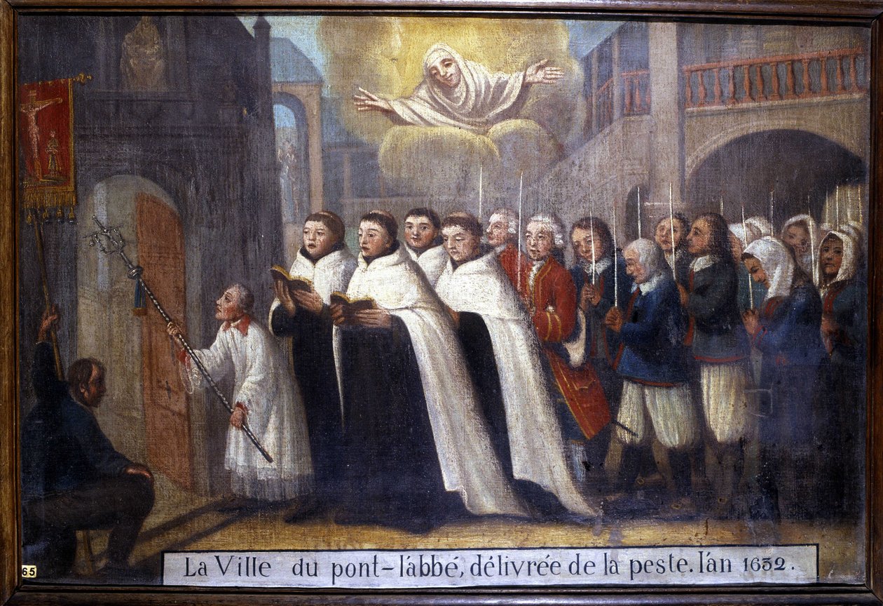 1632 yılında vebadan kurtarılan Pont-l'Abbé kasabasını anan alayı - Sainte-Anne d'Auray'ın eski votosu by Unknown artist